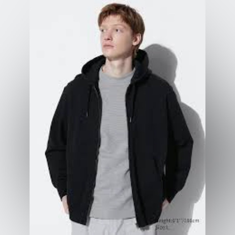 Uniqlo Men’s Sweat Full-Zip Hoodie Black Hooded Jacket